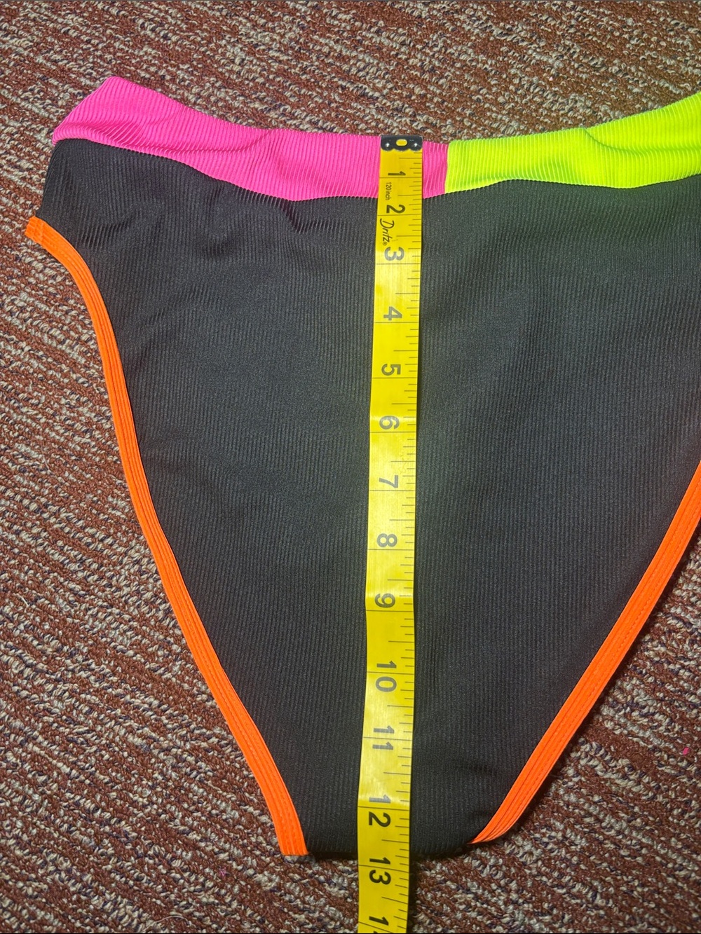 Neon trim v neck bikini black ribbed high waisted y2k style swimsuit women’s S - Picture 12 of 14